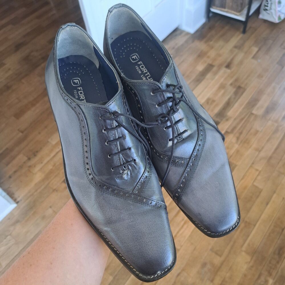 FORTUNE FROM LIBERTY 10.5 Blue Gray Leather Mens Lace Up Dress Oxfords Shoes